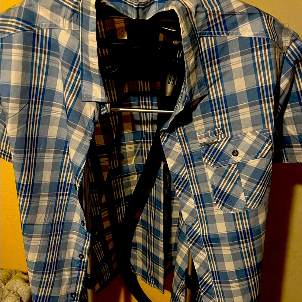 Marc Ecko Blue and White Plaid Casual Shirt